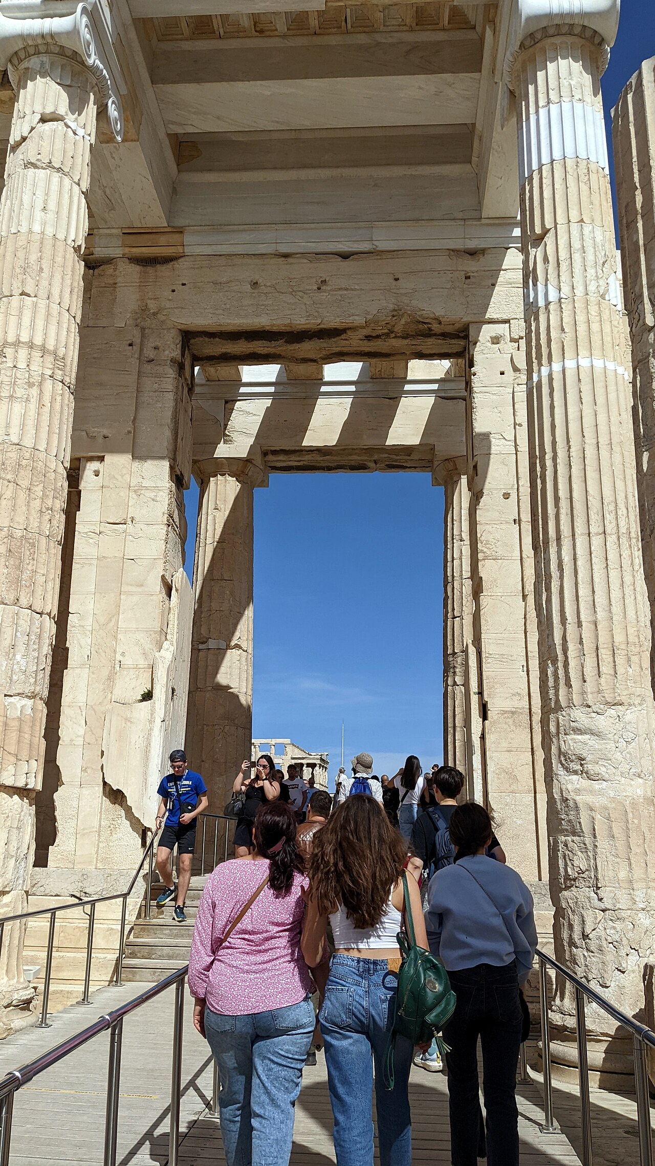 visitors entering through the Propylaea gateway, Acropolis of Athens